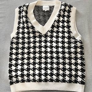 Pink Rose black and white oversized v neck sweater vest